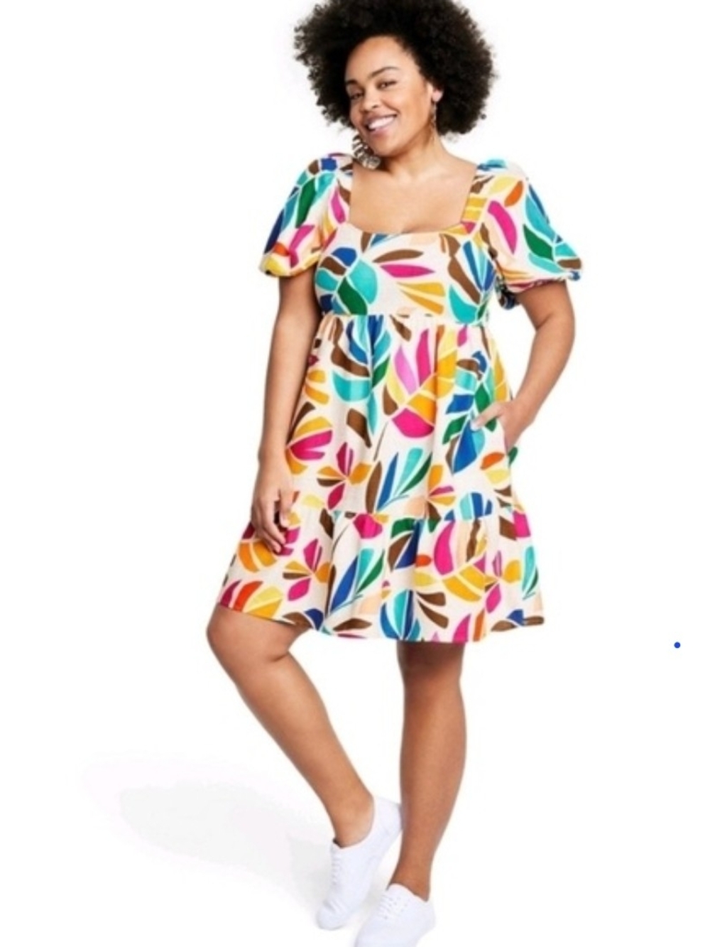 Tabitha Brown Women's Botanical Print Puff Sleeve Mini Dress 1X